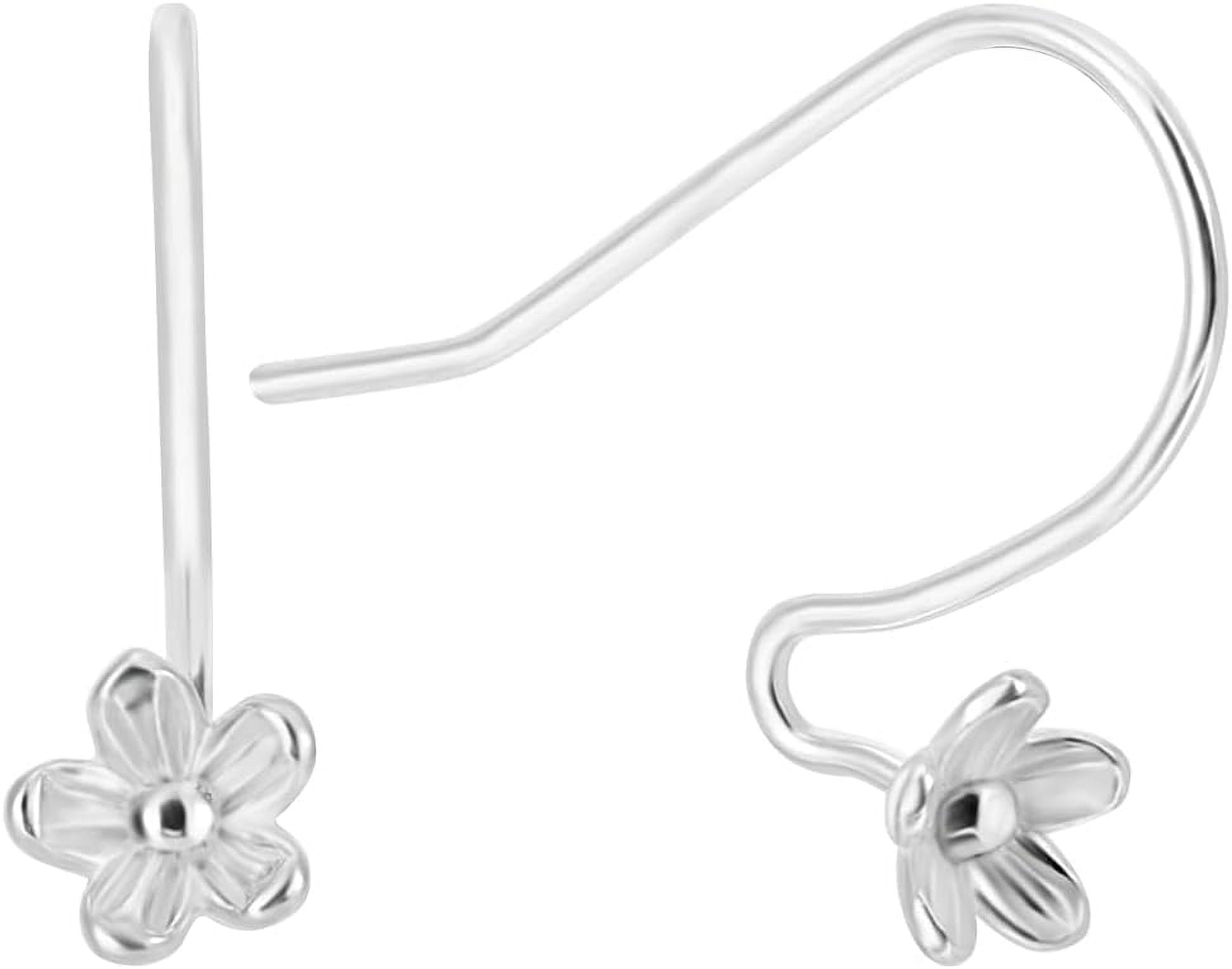 8Pcs 925 Sterling Silver Earring Hooks Shepherd's Hook Ear Wire with Flower Tray Silver 22.5x15mm Pin: 0.8mm