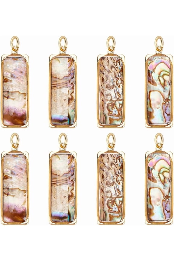 8Pcs Abalone Shell Charms Paua Shell Pendant Rectangle Charms Natural Pearl Pendants Pearl Loose Beads Charm for Jewelry Making Necklace Bracelet DIY