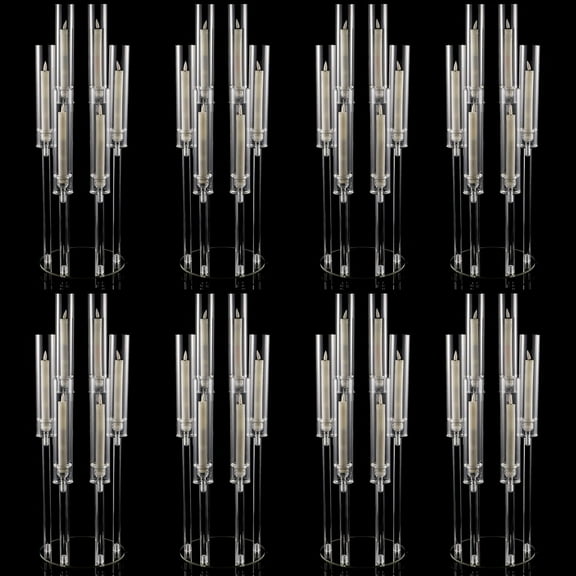 8Pcs Acrylic Candelabra, 6 Arm Taper Candle Holders, Clear Candlestick Holder, for Wedding, Party, Dining Table,Anniversary Decor