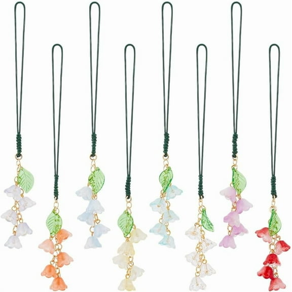 8Pcs Acrylic Mobile Straps Flower Mixed Color 160mm 8pcs/set