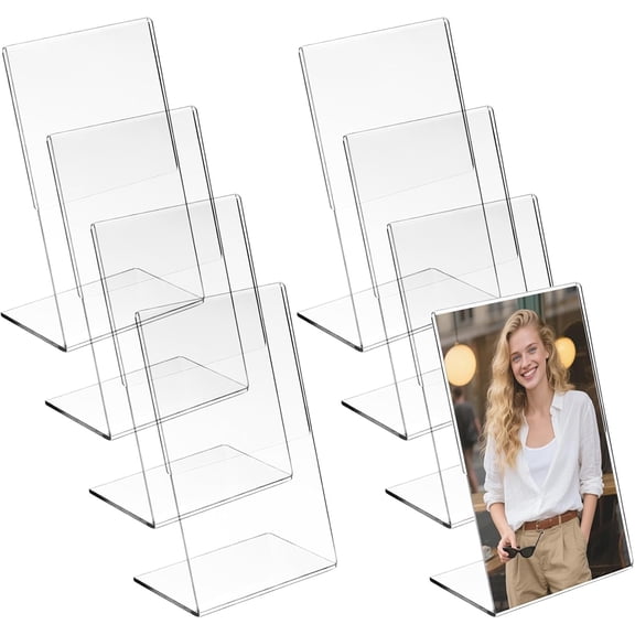 8Pcs Acrylic Photo Frame Clear Photo Frame Plastic Clear L shape Slant Back Desktop Frames Table Paper Display Stand Table Top Sign for Home Office Wedding Restaurant Menu(2.5 x 3.5 Inch)