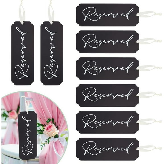8Pcs Acrylic Tag Reserved Signs Black Hanging Reserved Signs with Satin Ribbon Double-Sided Rectangle Reserved Sign for Wedding Church Restaurant Important Events Reserving - 10.7~11 Inch for DIY