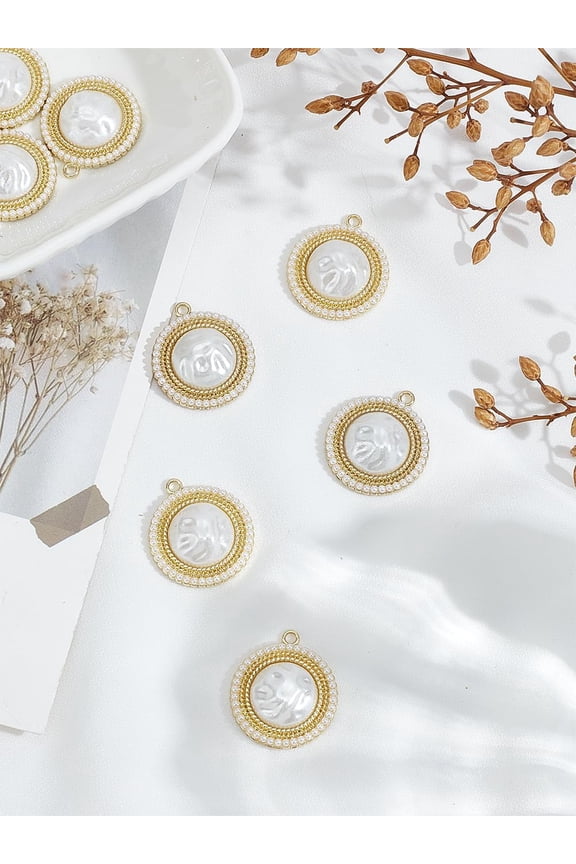 8Pcs Alloy Plastic Imitation Pearl Charms Rack Plating Pendants Dangle Charms Ornament Retro Accessories for Jewelry Making DIY Necklace Earrings Findings DIY Handmade Craft 25x22x6.5mm Hole: 2mm