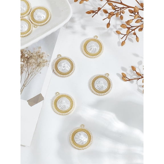 8Pcs Alloy Plastic Imitation Pearl Charms Rack Plating Pendants Dangle Charms Ornament Retro Accessories