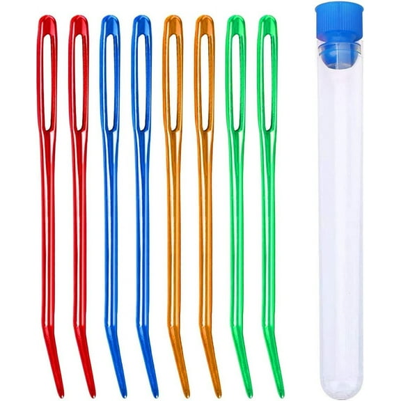 8Pcs Aluminum Tapestry Needle,Large Eyes Blunt Yarn Needles Jumbo Bent Darning Needles Weaving Needles Bent in Box for Knitting Crochet