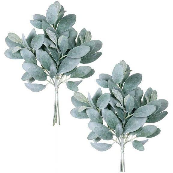 8Pcs Artificial Flocked Lambs Ear Leaves Stems Faux Lamb's Ear Branches Picks Greenery Sprays for Vase Bouquet Wreath