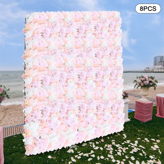 8Pcs Artificial Flower Wall Panel Backdrop Wedding Party Background Venue Decor