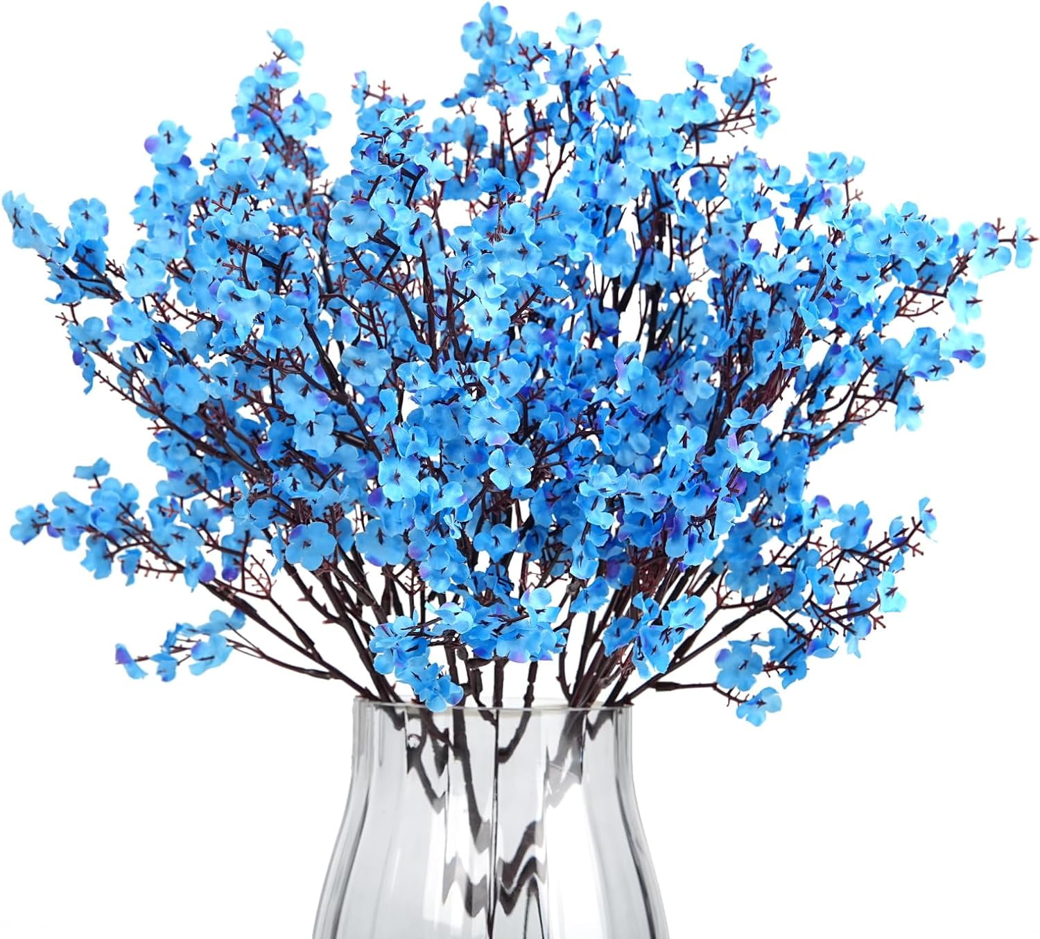8Pcs Artificial Flowers Fake Babys Breath Bouquet,Blue Fake Flowers Plants Decor Silk Flower Bulk for Vase Spring Home Wedding Indoor Outdoor Table Party Decorations