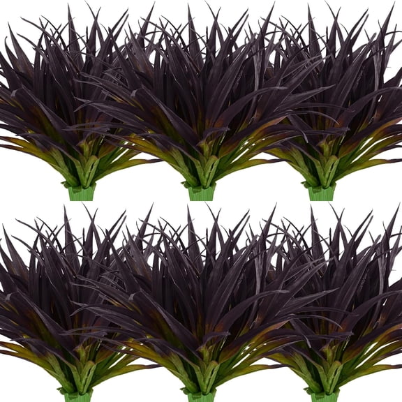 8Pcs Artificial Grass Plant Fake Outdoor Plastic Plants UV Resistant Faux Grasses Greenery Shrubs for Window Box Garden Patio Porch Home Decor Red