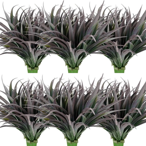 8Pcs Artificial Grass Plant Fake Outdoor Plastic Plants UV Resistant Faux Grasses Greenery Shrubs for Window Box Garden Patio Porch Home Decor Red