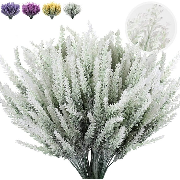 8Pcs Artificial Lavender Fake Flowers for Decoration Faux Flower Plants Plastic Greenery Outdoor Garden Outdoors Home Art Floral Arrangements Wedding DIY Bouquet Wreath (White)