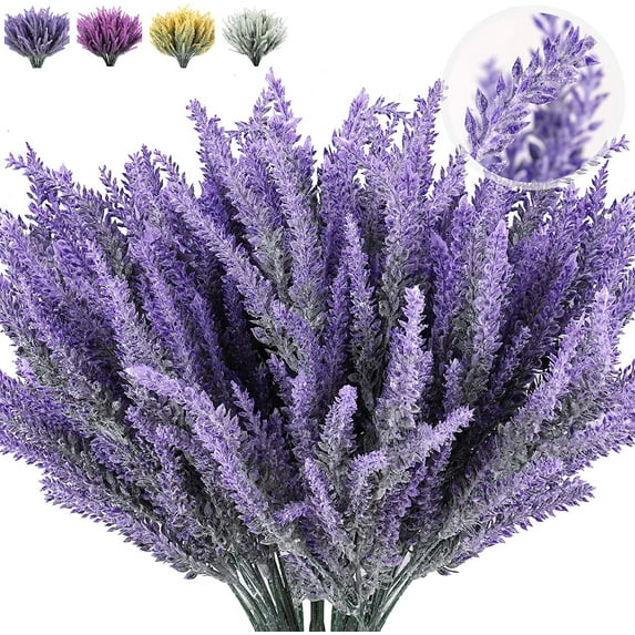 8Pcs Artificial Lavender Fake Flowers for Decoration Faux Flower Plants Plastic Greenery Outdoor Garden Outdoors Home Art Floral Arrangements Wedding DIY Bouquet Wreath (Purple)