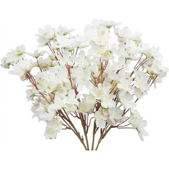 8Pcs Artificial Peach Blossom Stem Realistic Faux Flower Bundle Spring Floral Photo Props Wedding Home Garden Decoration, White
