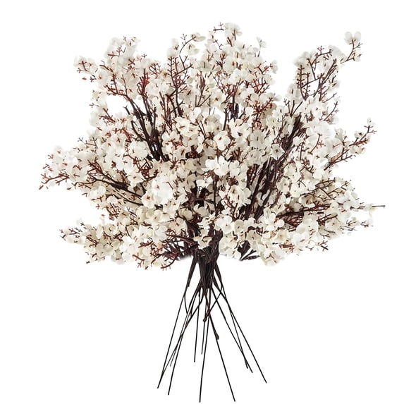 8Pcs Artificial Plum Blossom Branches, 19.29 Inch Long Stems, Realistic Versatile Durable Faux Blooms for DIY Floral Arrangement, Wedding Table Centerpiece, Home and Festive Party Decor,Beige