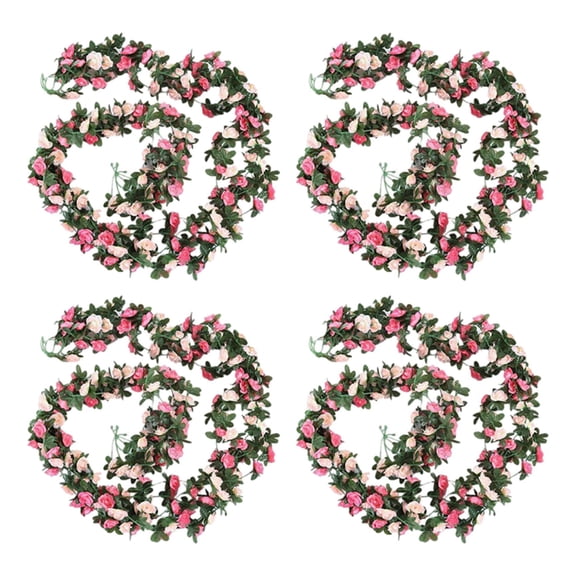 8Pcs Artificial Rose Flower Floral Fake Vine Hanging Garland Party Wedding Decor,8 * Artificial Flower Vine,Pink & green