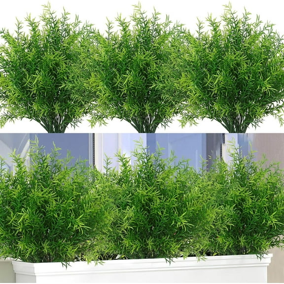 8Pcs Artificial Rosemary Plants Outdoor UV Resistant Fake Bushes Grass Faux Plastic Greenery Shrubs for Outside Front Porch Window Box Planter Hanging Basket Garden Decor