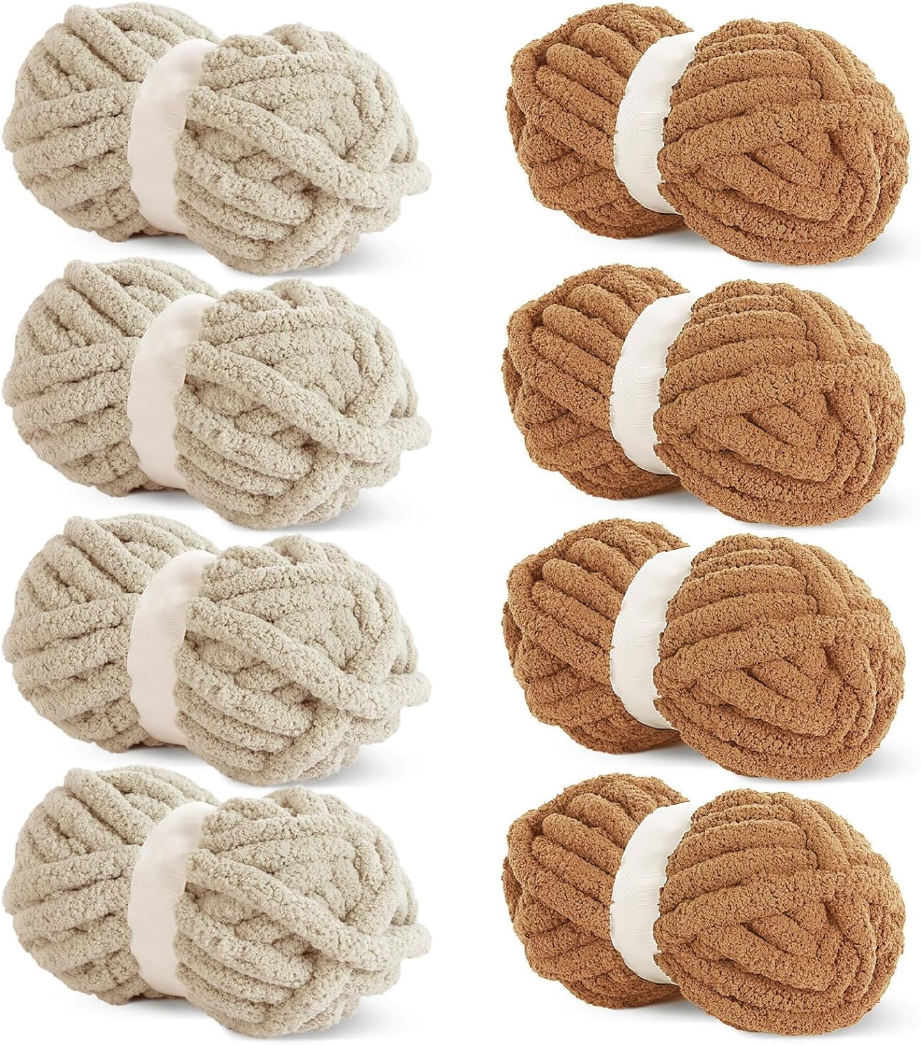 8Pcs Assorted Chunky Yarn for Crocheting,Super Bulky Large Soft Fluffy Yarn,Plush Fuzzy Yarn,Thick Chenille Yarn for Hand Knitting/Arm Knitting(27yds,8 oz Each Skein)