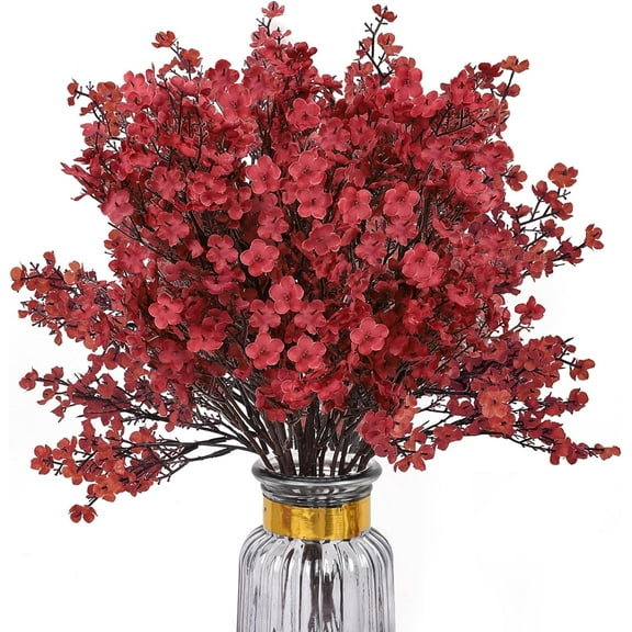 8Pcs Baby Breath Artificial Flowers,Real Touch Red Silk Flowers Bundles Fake Flowers for Vase Home Office Wedding Spring Winter Indoor Outdoor Centerpiece Table Party Decoration