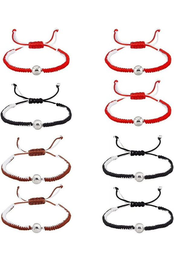 8Pcs Baseball Bracelet Adjustable Waxed Cord Bracelet Handmade Sports Bracelet
