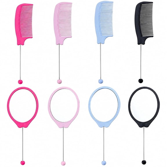 8Pcs Beadable Mirror and Comb Set, 4 Hand Mirrors and 4 Wide Tooth Combs, DIY Customizable Blank Handle Accessories for Personalized Gifts, Travel, Daily Use, Party Favors