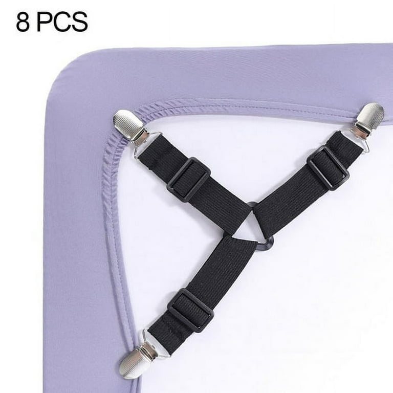 8Pcs Bed Sheet Fasteners, Adjustable Triangle Elastic Sheet Band Straps  Suspenders Corner Gripper Holder Clip for Fitted Bed Sheets, Mattress Pad  Covers, Sofa Cushion 