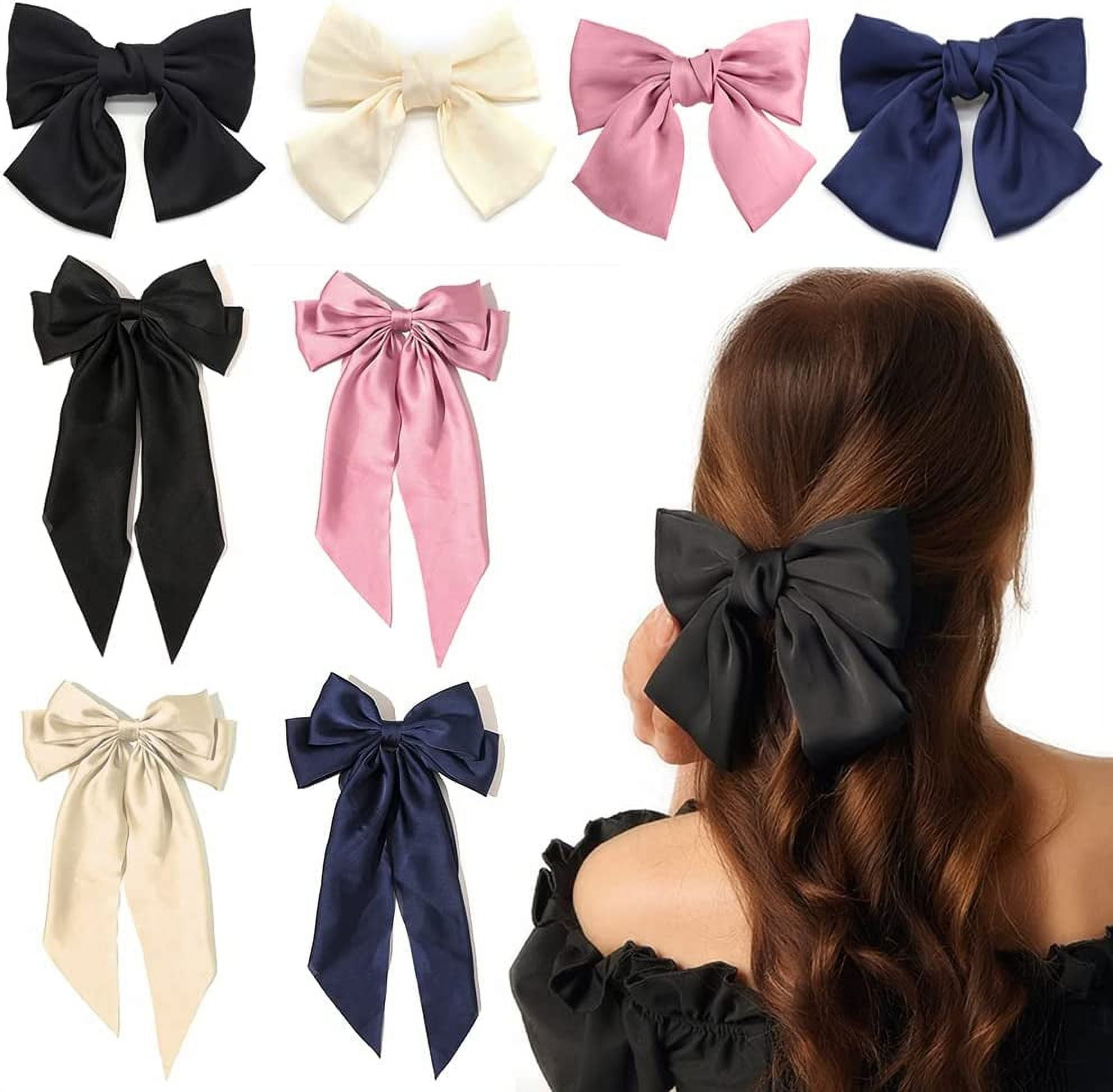 2PCS Silky Satin Hair Bows White Hair Ribbon Clips for women Ponytail  Holder Hair Accessories Alligator Clips Hair Bow for Women Girls Toddlers  Teens