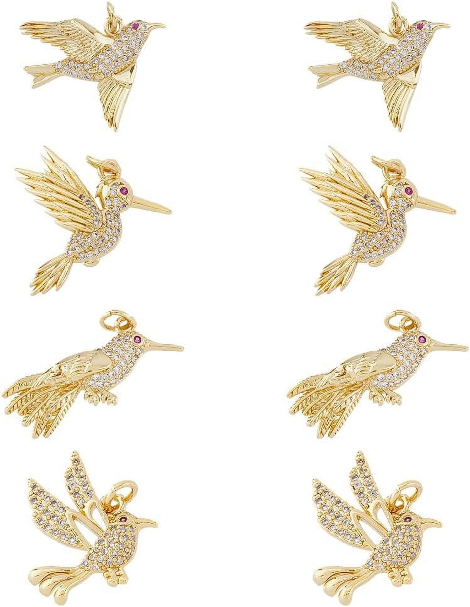 8Pcs Bird Charm Set 18K Real Gold Plated Hummingbird Charms 4 Styles ...