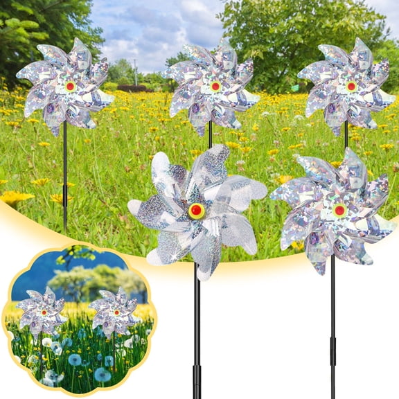 8Pcs Bird Repellent Windmill Laser Reflective Spinner for Balcony Garden Outdoor Bird Deterrent Device and Reflective Pinwheel Garden Stake