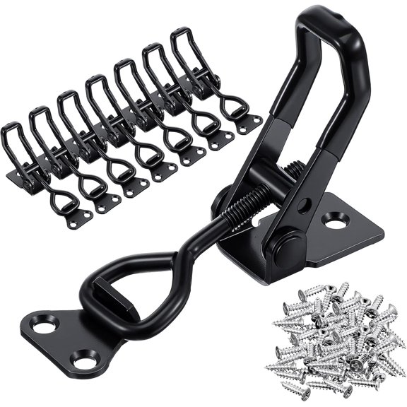 8Pcs Black Adjustable Toggle Latch Clamp, Heavy Duty 330Lbs Holding Capacity, Quick Release Metal Pull Latch For Smoker Door, Cabinet, Tool Box, Gate, And Case