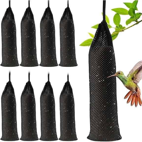 8Pcs Black Finch Sock Feeder Mesh Thistle Seed Sacks for Outdoor Wild Bird Feeding 3.9"x15.7"