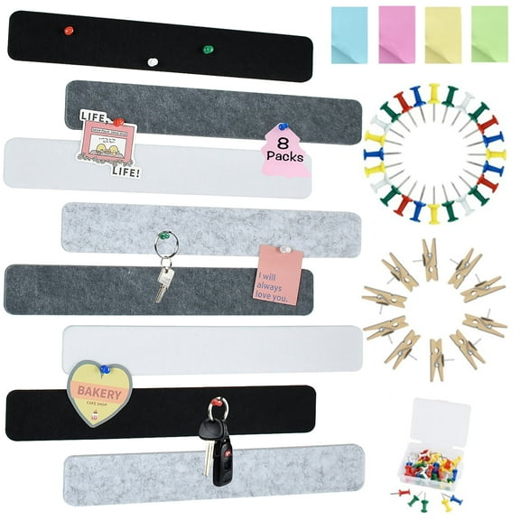 8Pcs Black White Grey Felt Bulletin Board Strips, Wall Decor for School, Office