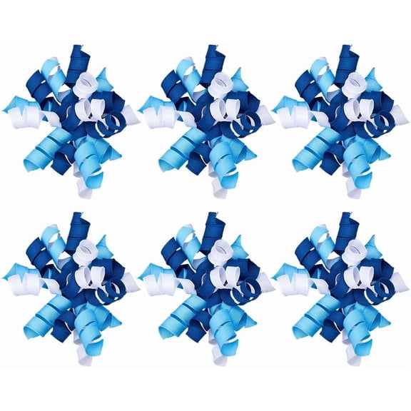 8Pcs Blue Curly Gift Bow Curly Ribbon Bows 4 Inch Polyester Royal Blue Self Adhesive Wrapping Twist Tie Grosgrain Ribbons Decor for Packaging Present Gifts Bags Birthday Wedding Christmas