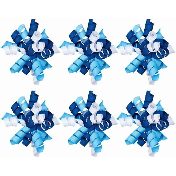 8Pcs Blue Curly Gift Curly Ribbon Bows 4 Inch Polyester Royal Blue Self Adhesive Wrapping Twist Tie Grosgrain Ribbons Decor DIY