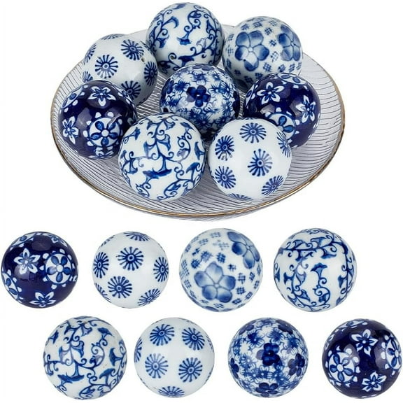 8Pcs Blue and White Porcelain Balls Handmade Porcelain Beads 1.6 Inch Decorative Porcelain Ball 3mm Hole Floating Ceramic Orbs Spheres for Centerpiece Bowls Vases Tables Wedding Home Decor DIY