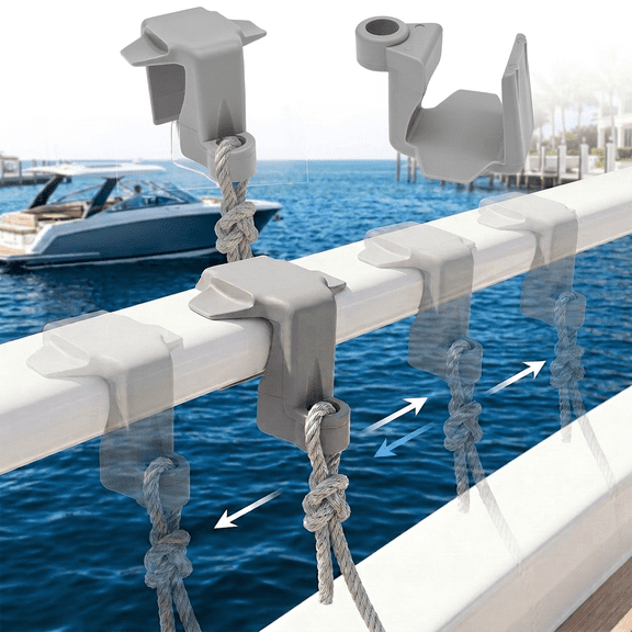8Pcs Boat Fender Clips, Pontoon Square Rail Fender Hanger, Adjustable Bumper Cleat Clip for 1" and 1.25" Rails, Fits Marine Ropes Up to 3/8", Grey