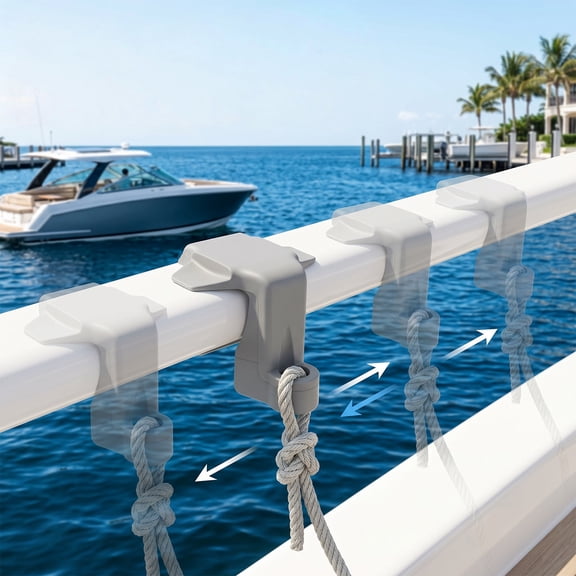 8Pcs Boat Fender Clips, Pontoon Square Rail Fender Hanger, Adjustable Bumper Cleat Clip for 1" and 1.25" Rails, Fits Marine Ropes Up to 3/8", Grey