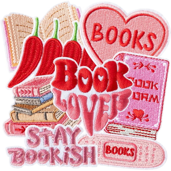 8Pcs Bookish Iron on Patches Pink Sew on Repair Embroidered Applique DIY Craft Accessories Book Club Reading Gifts for Women Girls Bookworm Book Lover Clothes Backpacks Hats Dress Jackets Jeans