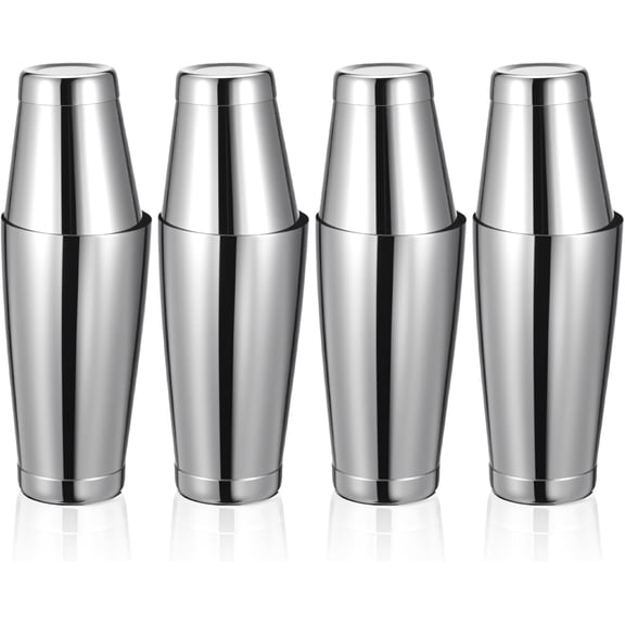 8Pcs Boston Cocktail Shaker, Professional Silver Stainless Steel Tins Bartender Kit with 18oz & 24oz Mixed Drink Shakers Tool
