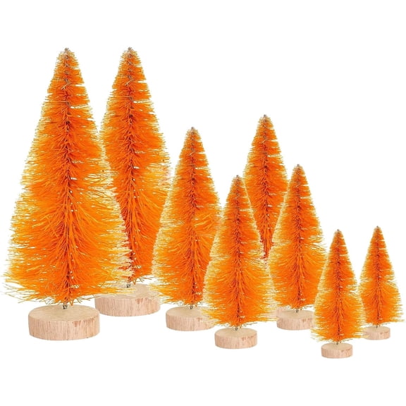 8Pcs Bottle Brush Trees Artificial Mini Christmas Tree Sisal Snow Frost Trees with Wooden Base Miniature Pine Tree Winter Crafts Ornaments for Xmas New Year Party Home Table Decorations