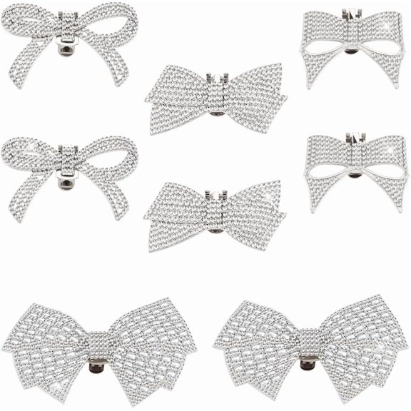 8Pcs Bowkont Shoe Buckle 4 Styles Rhinestone Shoe Clips Detachable Shoe Charms Decorative Shoe Accessories for High Heel Dress Hat Wedding Party Bridal Shoe Silver