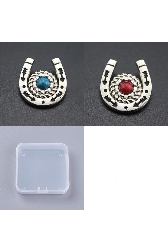 8Pcs/Box Horseshoe Screw Back Buttons Conchos 2 Colors Red Blue Western Cowboy Decor Leather Buckles 19mm Turquoise Gemstone Metal Vintage Retro