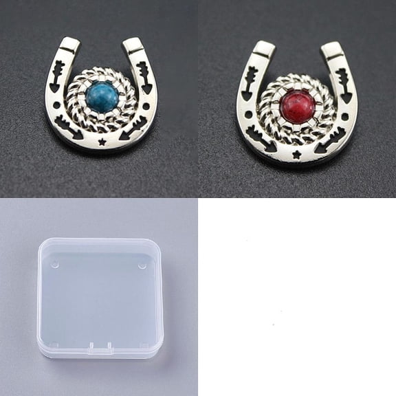 8Pcs/Box Horseshoe Screw Back Buttons Conchos 2 Colors Red Blue Western Cowboy Decor Leather Buckles 19mm Turquoise Gemstone Metal Vintage Retro