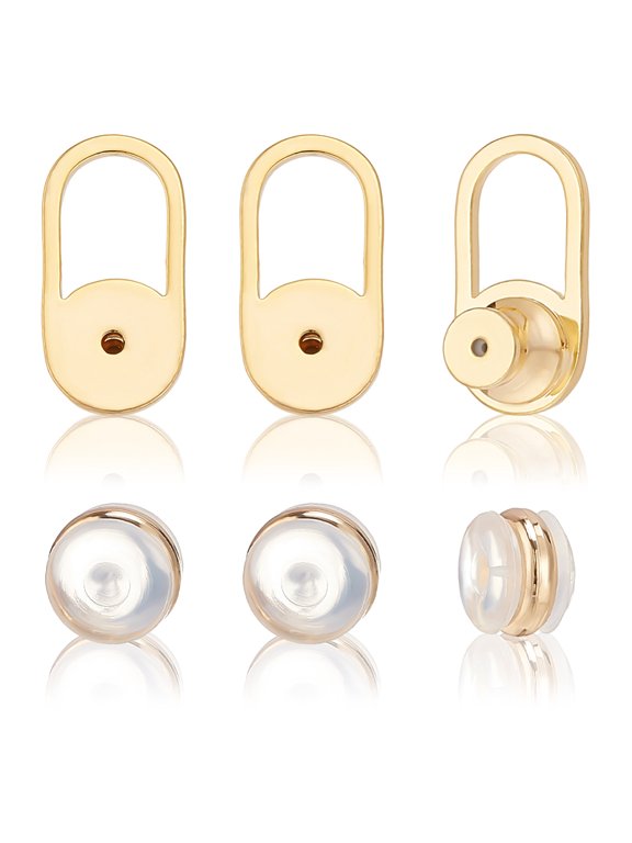 8Pcs Brass Ear Nuts Oval with 8Pcs Silicone Ear Nuts Golden 16x8mm
