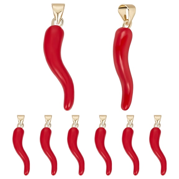 8Pcs Brass Enamel Pendants Cadmium Free & Lead Free Horn of Plenty/Italian Horn Cornicello Charms Long-Lasting Plated Real 18K Gold Plated 26.5x6.5x5.5mm Hole: 4x3.3mm