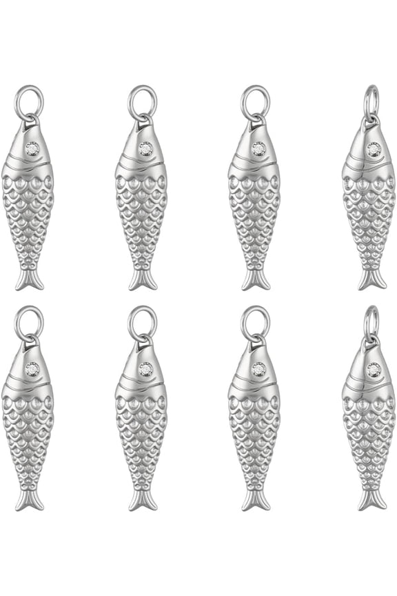 8Pcs Brass Fish Charms Gold Platinum Sea Animal Fish Shaped Pendants