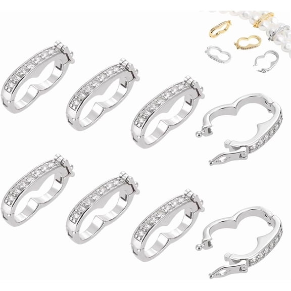 8Pcs Brass Necklace Shortener Clasp Cubic Zirconia Shortener Enhancer Clasp Peanut Pearl Click Clasp Connector with Secure Lock Stand Shortener Openable Lock Enhancer for DIY