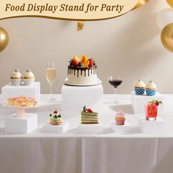 8Pcs Buffet Risers, Large Food Risers for Buffet Table, Acrylic Cube Boxes Display Nesting Risers with Hollow Bottoms, Dessert Cake Display Stand Riser Set for Party Jewelry Collectibles White (3",4",5",6",7",8",9",10")
