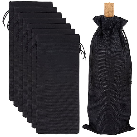 8Pcs Burlap Wine Bottle Bags 5.9x13.8 Inch Rectangle Black Reusable Drawstring Wine Bottle Gift Bags Pouch