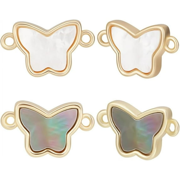 8Pcs Butterfly Charms 18K Gold Plated Brass Butterfly Shell Links Connectors Double Loops Charms Pink Black