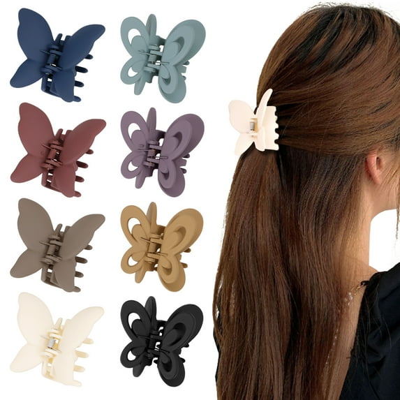 8Pcs Butterfly Hair Claw Clips, 2.6inch Matte Hair Clips, Cute Non Slip Hair Jaw Clips, Butterfly Hair Hold Clips, Colorful Hair Clamps Catch Clips for Women Girls Thick Thin Hair